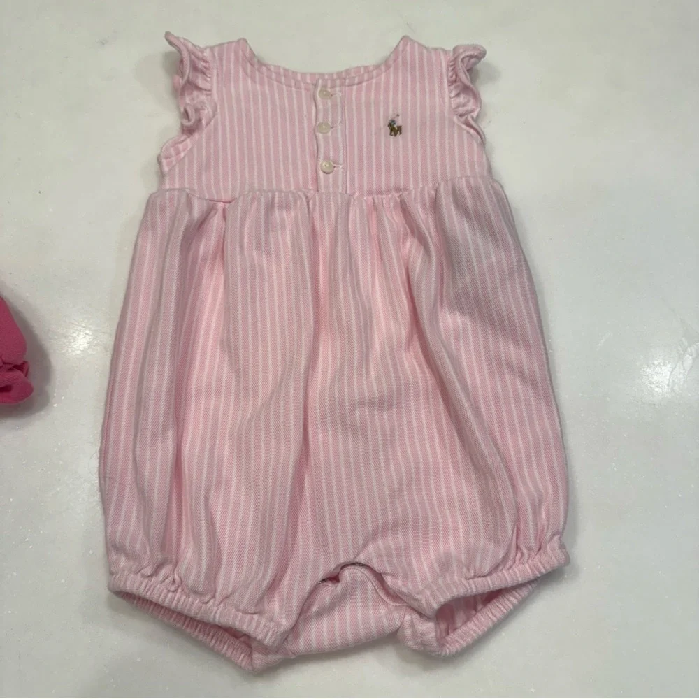 Ralph Lauren Baby Girt 2 PCS Set Pink & White Romper & Hoodie Sz 3M EUC
